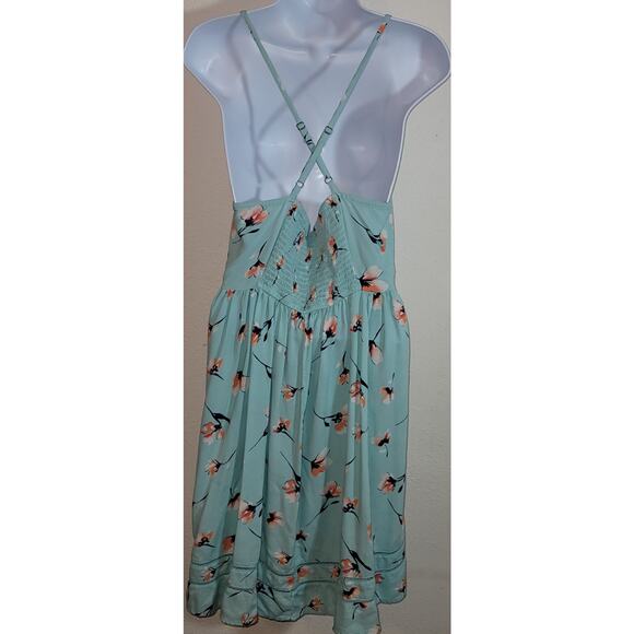 SO Light Blue Floral Print Adjustable Spaghetti Straps Midi Dress Large Pull On - Picture 2 of 7